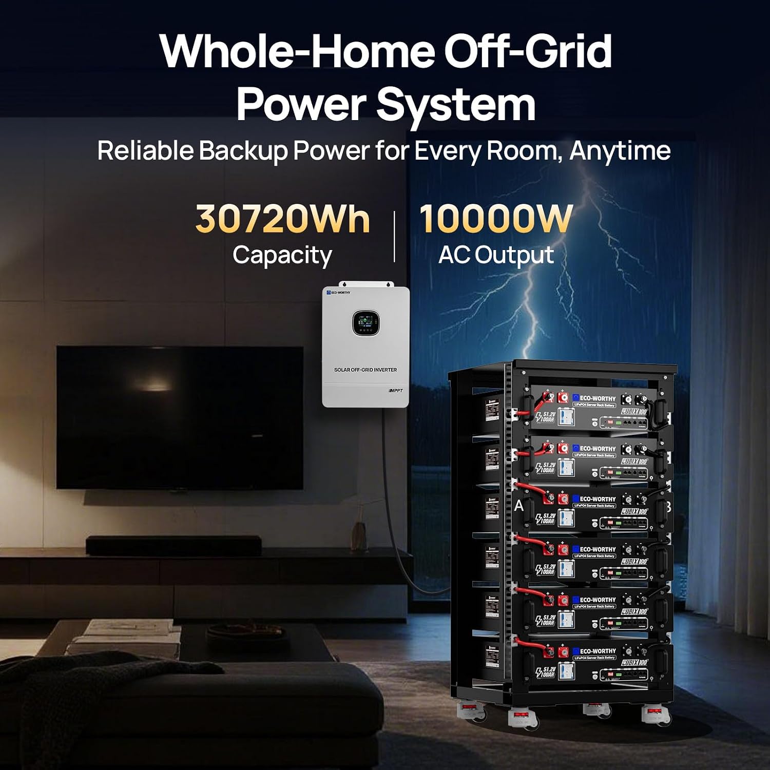 ECO-WORTHY Home Power Station Backup Power,10000W AC Output+30720Wh LiFePO4 Battery with Communication Bluetooth WiFi+6-Layer Movable Server Cabinet for Home Backup,Emergency,Solar System Components