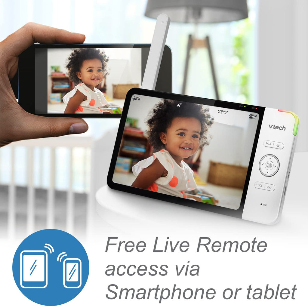 VTech RM7764-2HD Smart WiFi Baby Monitor with 2 Cameras, 1080p HD Video, 360° Pan & Tilt, 10x Zoom, 7' HD Parent Unit, Night Vision, Soothing Sounds, 2-Way Talk, Temperature & Motion Detection
