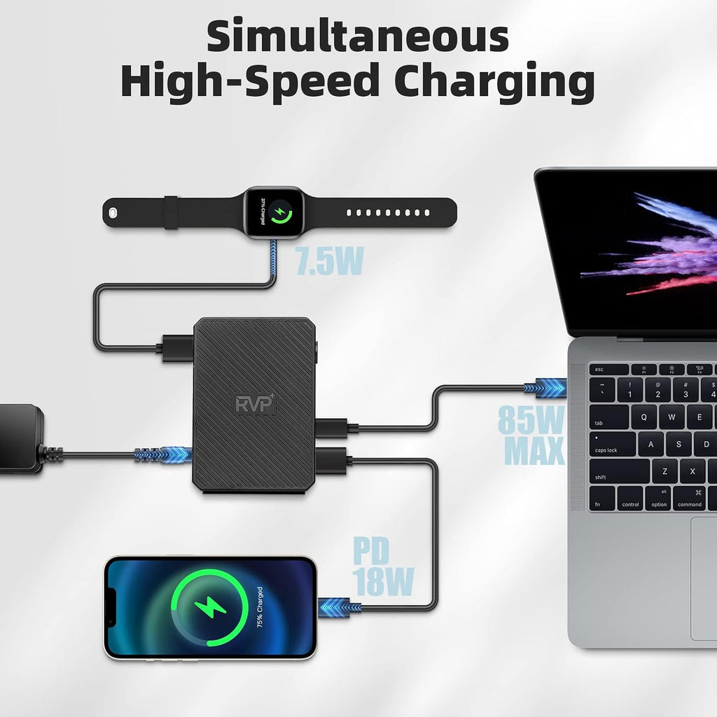 RVP+ Docking Station 10-in-1 Triple Display USB C Docking Station Dual Monitor USB C Hub Displayport with Dual HDMI, 100W PD, Ethernet, Card Reader Compatible with MacBook Pro, XPS 13, USB C Dock