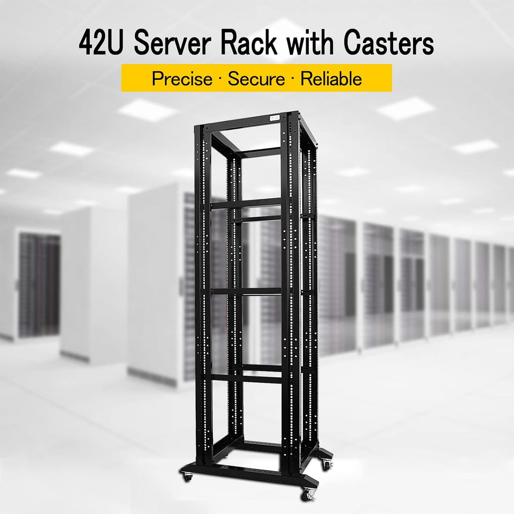42U 4 Post Open Frame 19inch Server/Audio Steel Rack 24inch Deep Aluminum UL Certified