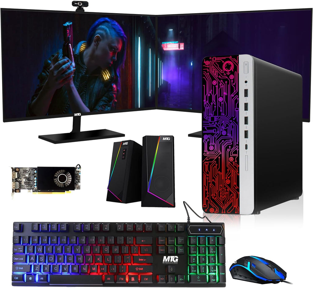 TechMagnet HP G3 Gaming Desktop PC,Core i7 6th Gen,AMD RX 550 Graphic,16GB RAM,240GB SSD|2TB HDD,New Dual MTG 24-inch Monitor,RGB Keyboard Mouse,Speaker,Webcam,WiFi,Windows 11(Renewed)