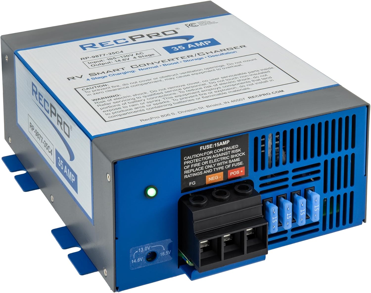 RecPro RV Converter 35 Amp | RV Power Converter & Battery Charger | 4 Stage Smart Charging | 120VAC to 12VDC | 13V to 16.5V Operating Range