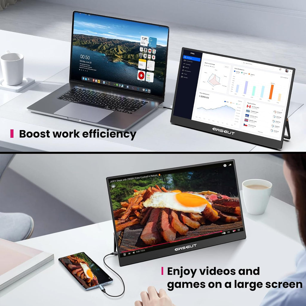 Portable Monitor Touchscreen 15.6'' FHD 1080P USB-C HDMI Ultra-Slim Gaming Display, Built-in Stand Speakers HDR IPS,for Laptop PC Mac Phone PS4/5 Travel Monitors (1080p Touchscreen, 15.6')
