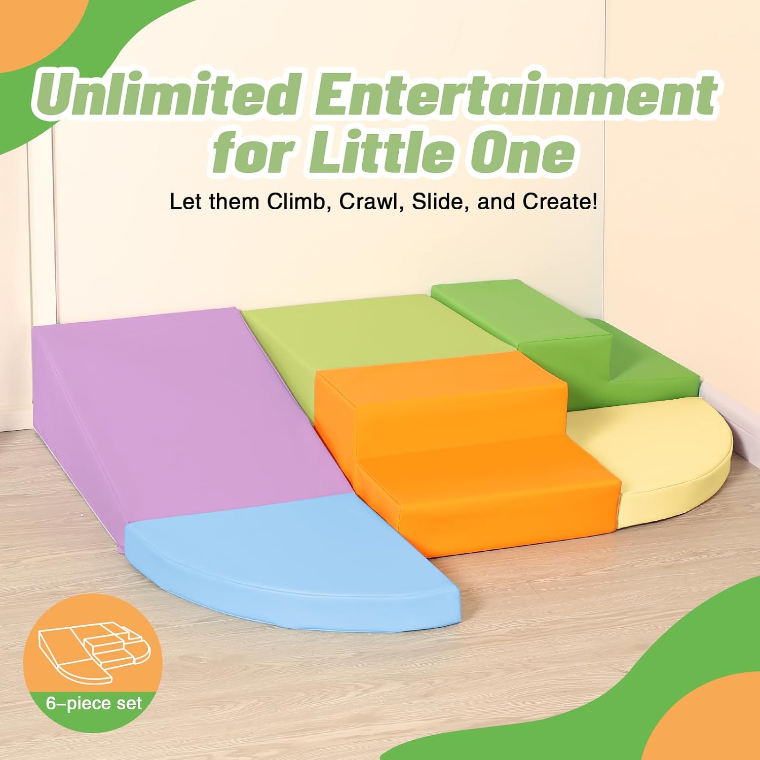 TODIBY 6-Piece Foam Climbing Blocks for Toddlers: Baby Foam Climbing Gym PU Leather Colorful Indoor Toy Building Blocks