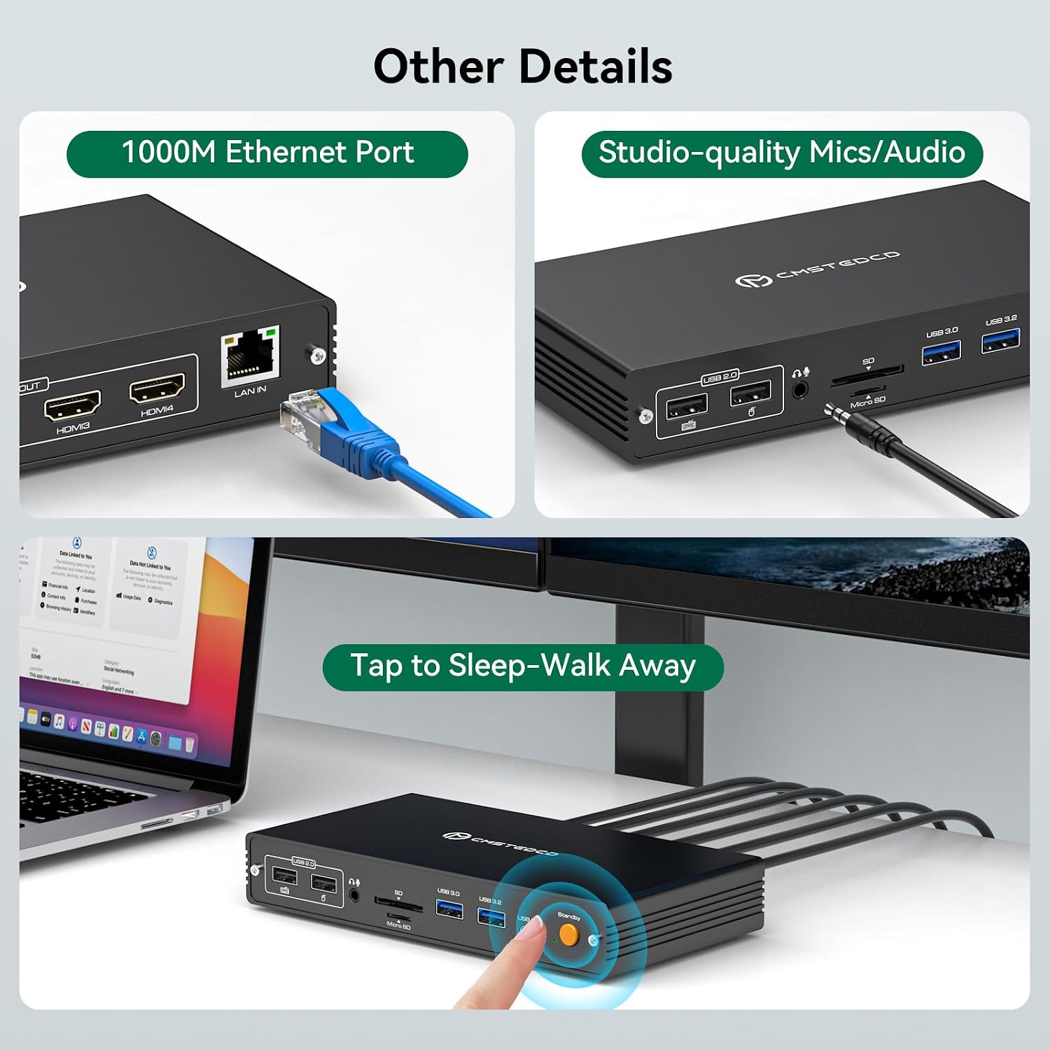 DisplayLink Docking Station 4 Monitor, Quad HDMI 4K@60Hz, PD 100W, USB 3.2 10 Gbps, 15 in 1 Multi-Monitor Dock for Thunderbolt 5/4/3, USB4, USB-C Windows, MacBook