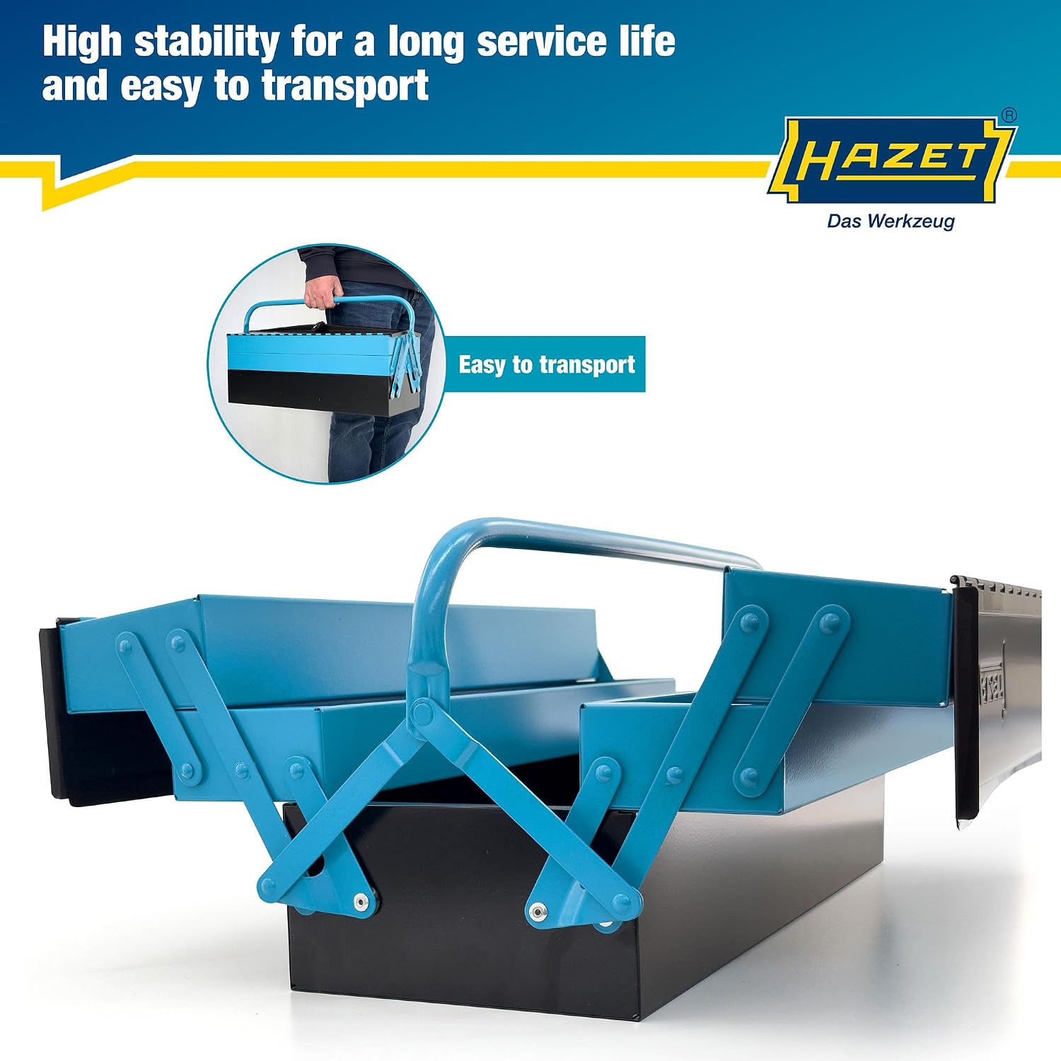 HAZET Metal Tool Box 190L | Empty | With Spacious Bottom Compartment and 4 Fold-Out Side Compartments | For Tidy Storage of Tools, Etc.