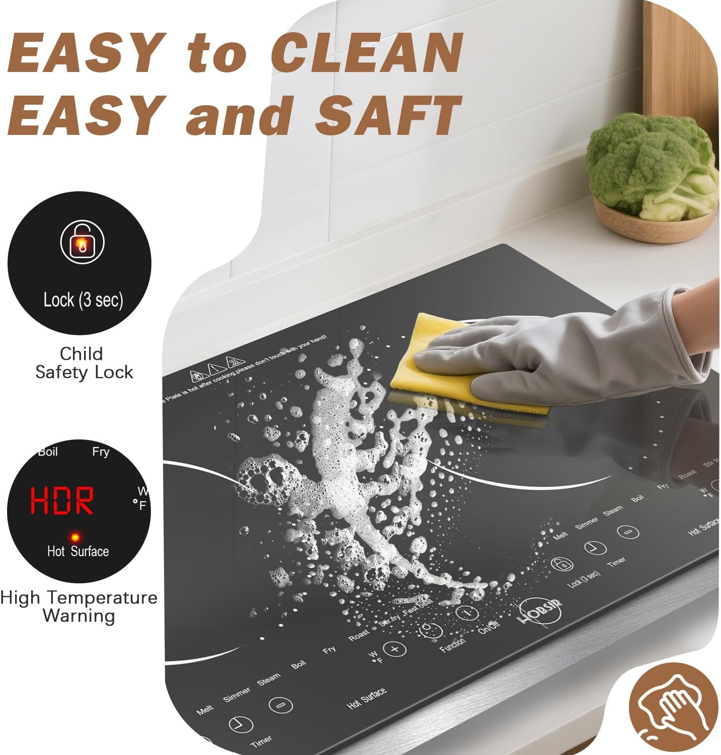 Hobsir 2 Burner Electric Cooktop 110V with Plug, Total 2000W Shared Power, Electric Stove Top with 8 Function & 8 Power, Two Burner Kitchen Cooktop with Timer & Child Safety Lock, for RV Camping