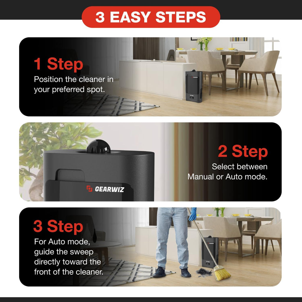 Gearwiz 1400W Touchless Automatic Vacuum Dustpan – Motion Sensor Hands-Free Electric Dustpan for Pet Hair Dirt & Debris – Powerful and Energy Efficient Cleaning Solution for Home Kitchen & Office