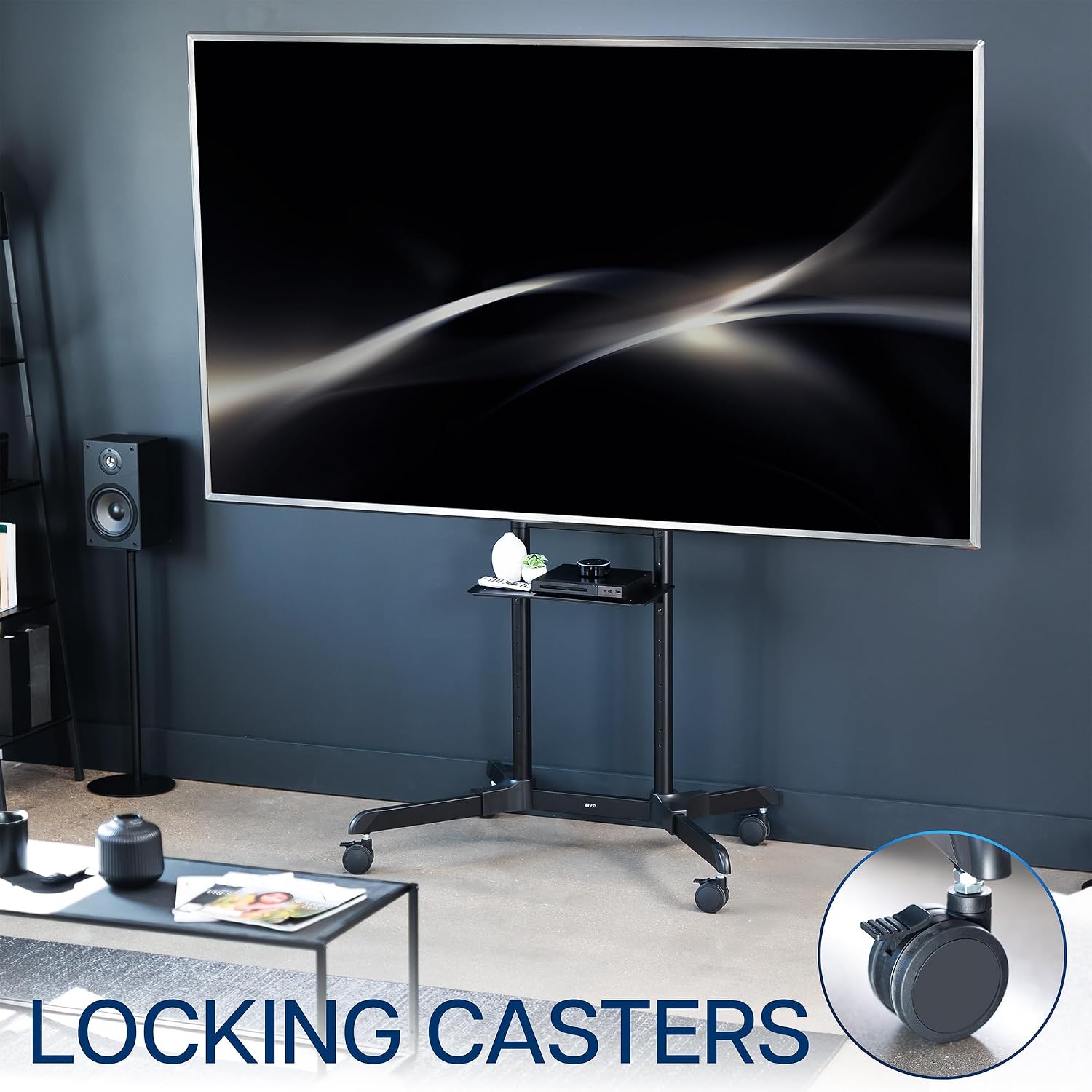 VIVO Mobile TV Cart for 55 to 100 inch Screens up to 165 lbs, LCD LED OLED 4K Smart Flat and Curved Panels, Rolling Stand with Laptop DVD Shelf, Locking Wheels, Max VESA 800x600, Black, STAND-TV100E