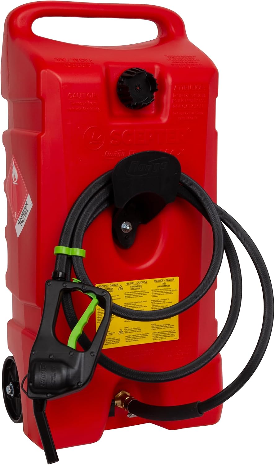 Scepter Duramax Flo 'N Go 14 Gallon Gas Caddy, 53 Liter Portable Fuel Tank and Fuel Transfer Pump with 10-Foot Hose for Lawn Mower, Farm, Marine, and Home Use, Gasoline Only, Red (2024 Version)