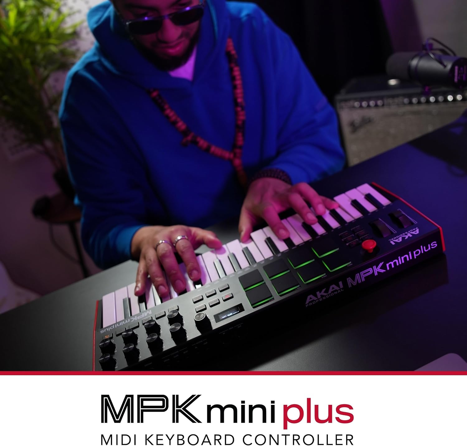 Akai Professional MPK Mini Plus - USB MIDI Keyboard Controller with 37 Mini Keys, 8 MPC Pads, Sequencer, MIDI/CV/Gate I/O, Music Production Software and Native Instruments Sound Package