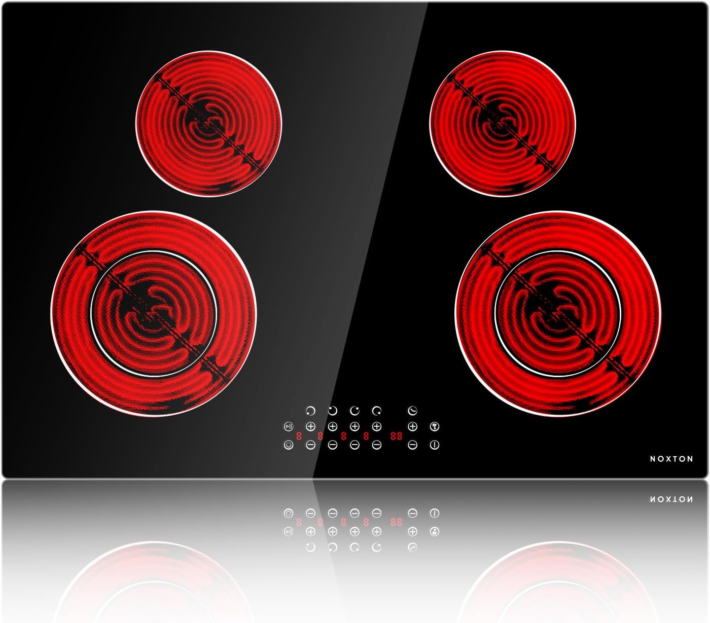 Noxton 30 Inch Electric Cooktop 4 Burners, Built in Electric stove top, Sensor Touch Ceramic Cooktop, Expandable Burners, Pause, Safety Lock, Timer, 7100W 220~240V (No Plug)