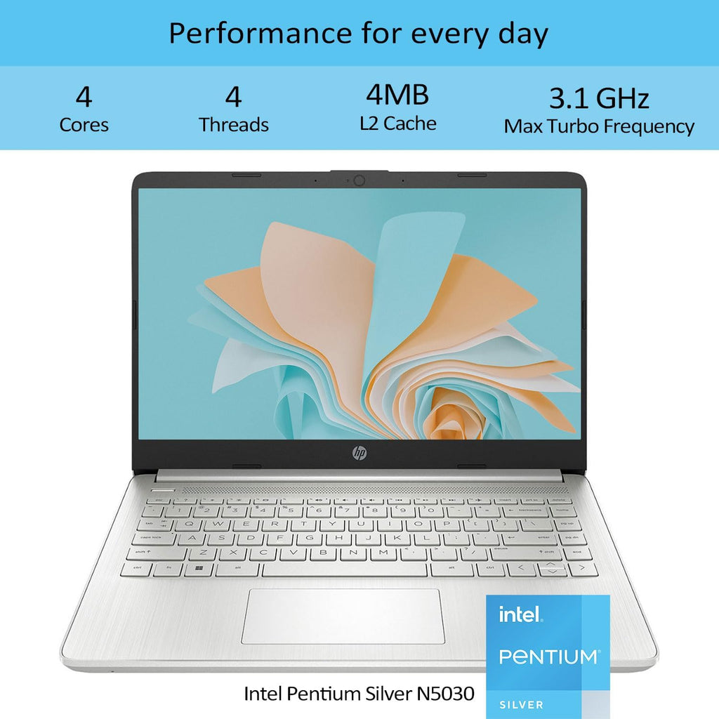 HP Daily Laptop, 14' HD Display, Intel Pentium Silver N5030 Processor, 8GB RAM, 256GB SSD, Webcam, HDMI, SD Card Reader, Wi-Fi, Windows 11 Home, Silver (Renewed)