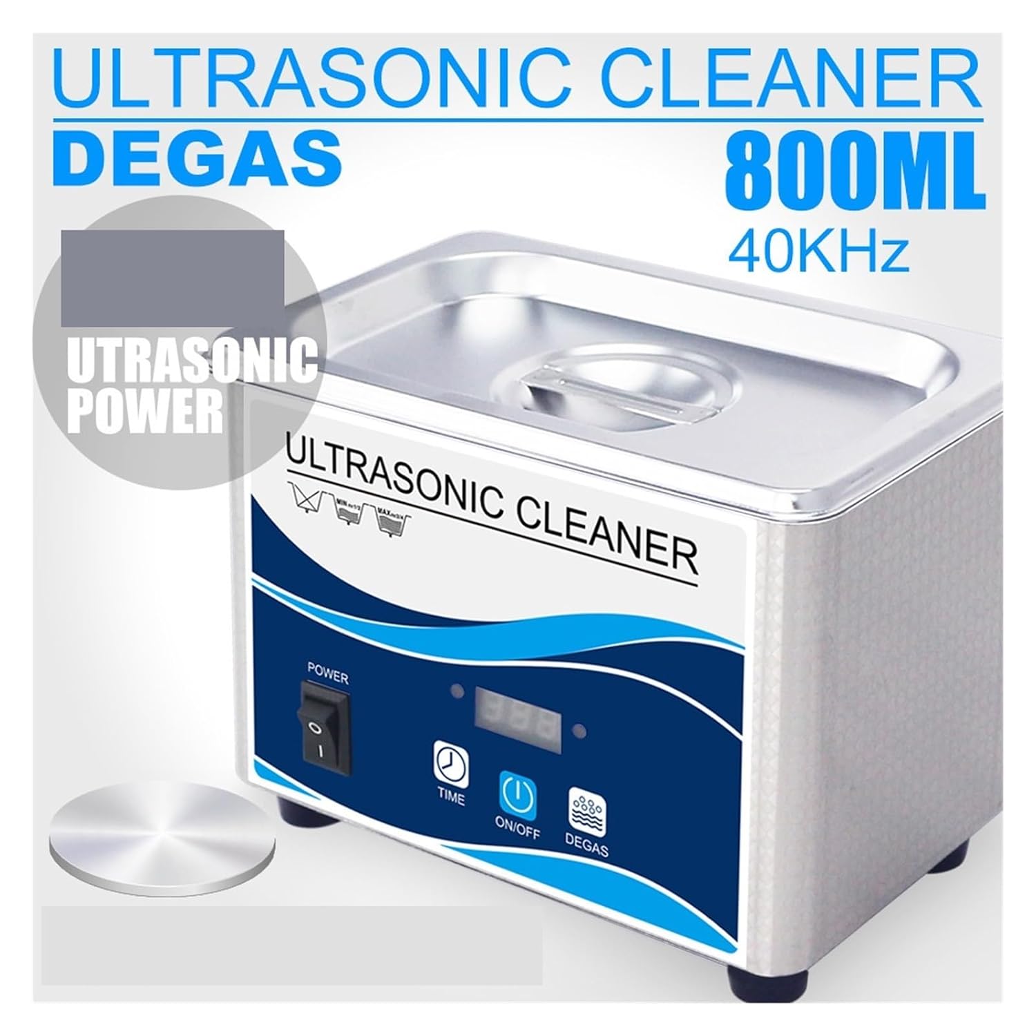 Ultrasonic Cleaners, 800ml 80W Ultrasonic Cleaner Stainless Steel Washing Bath Machine Glasses Jewelry Watch Denture Mini Ultrasound Wave Cleaning Tank