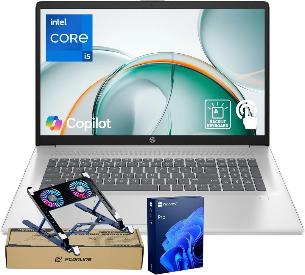 HP Essential 2026 Business Laptop, 17.3' Touchscreen, Intel Core i5-1334U Processor, 16GB RAM, 1TB SSD, Wi-Fi 6, W11 Pro, Webcam, Next gen AI, Backlit KB, Bundle with PCO Laptop Cooler