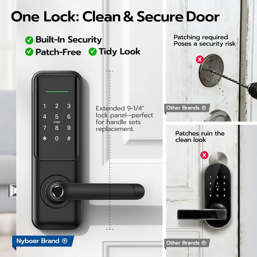 Fingerprint Smart Door Lock with Handle: Keyless Entry Keypad Lock for Front Door, Nyboer Electronic Digital Lock, Lockset Replacement for Exterior Doors