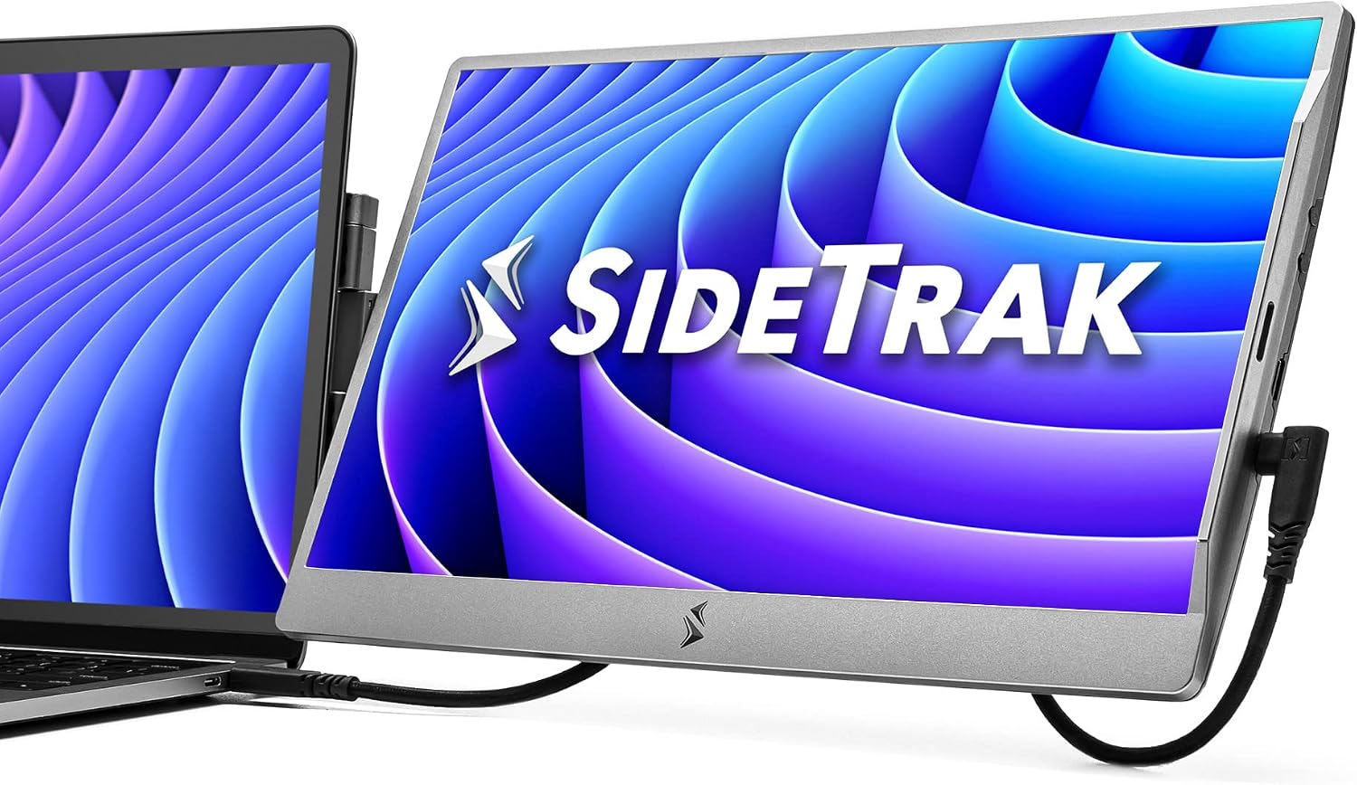 SideTrak Swivel 14' Portable Monitor for Laptop, Screen Extender with Patented Swivel Hinge, Attachable Travel Monitor, Dual Screen FHD Display, USB-C® & HDMI, (Dark Gray)