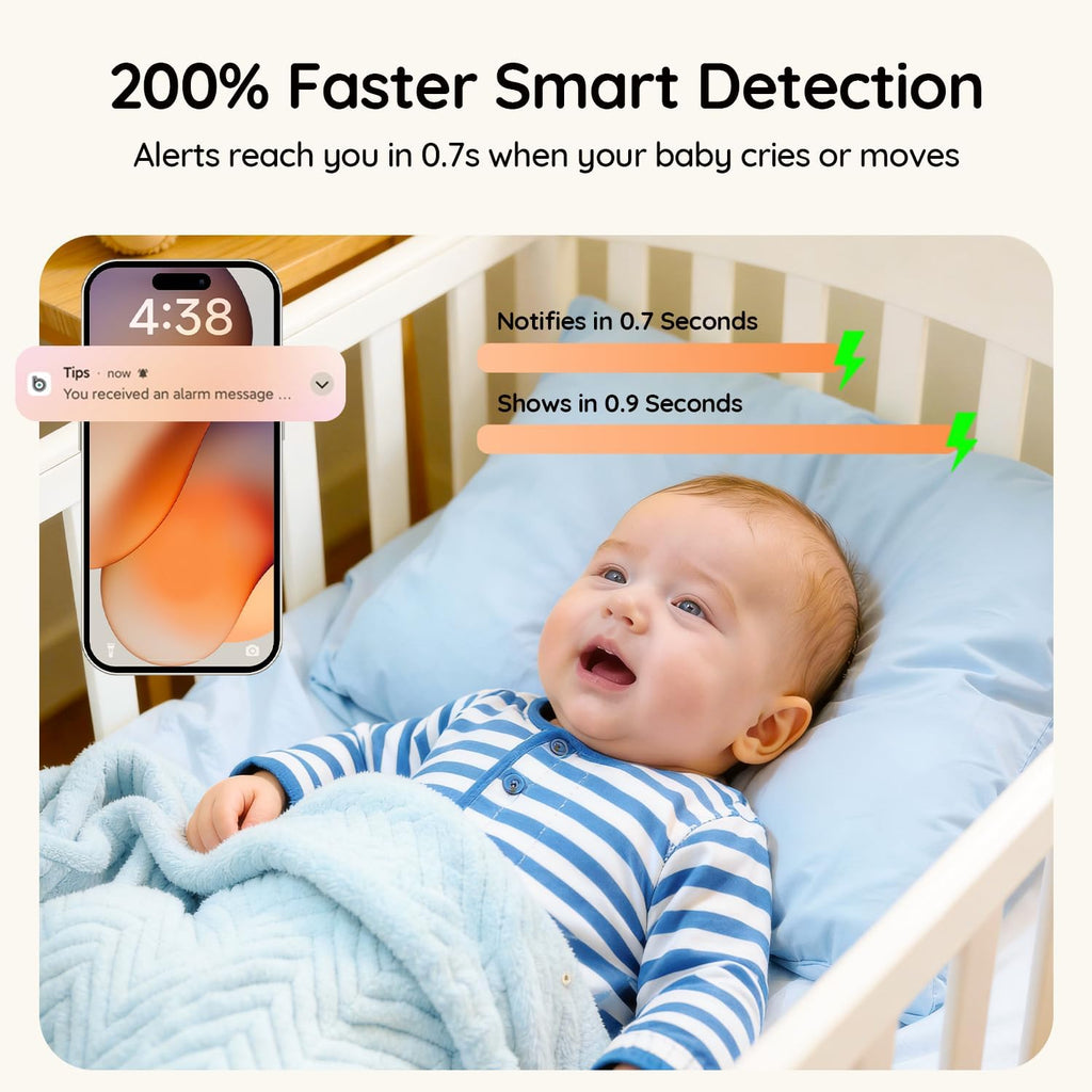 BOIFUN 2K Split Baby Monitor with 2 Cameras,Smartphone App, Wi-Fi Cameras,5-inch Display, Motion Tracking, Encrypted Connection, Night Vision, Long-Range 2-Way Talk, Temp Sensor