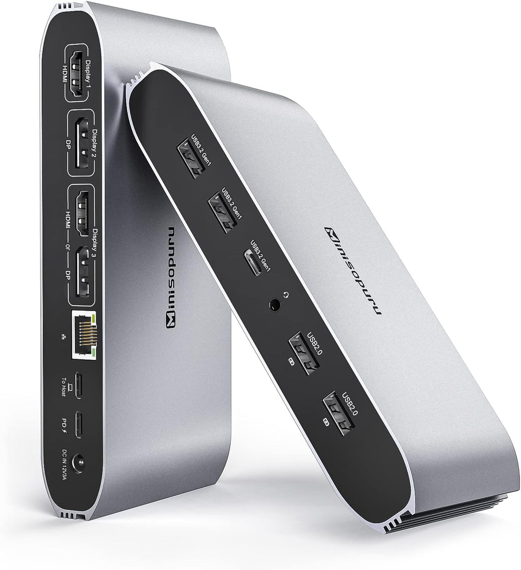 Minisopuru Displaylink Triple Display Docking Station for MacBook M1/M2/M3/M4/Windows,DisplayLink Docking Station with 2 HDMI & 2 DisplayPort,100W Charge, USB-C Data, Ethernet, Audio, 4 USBA Ports