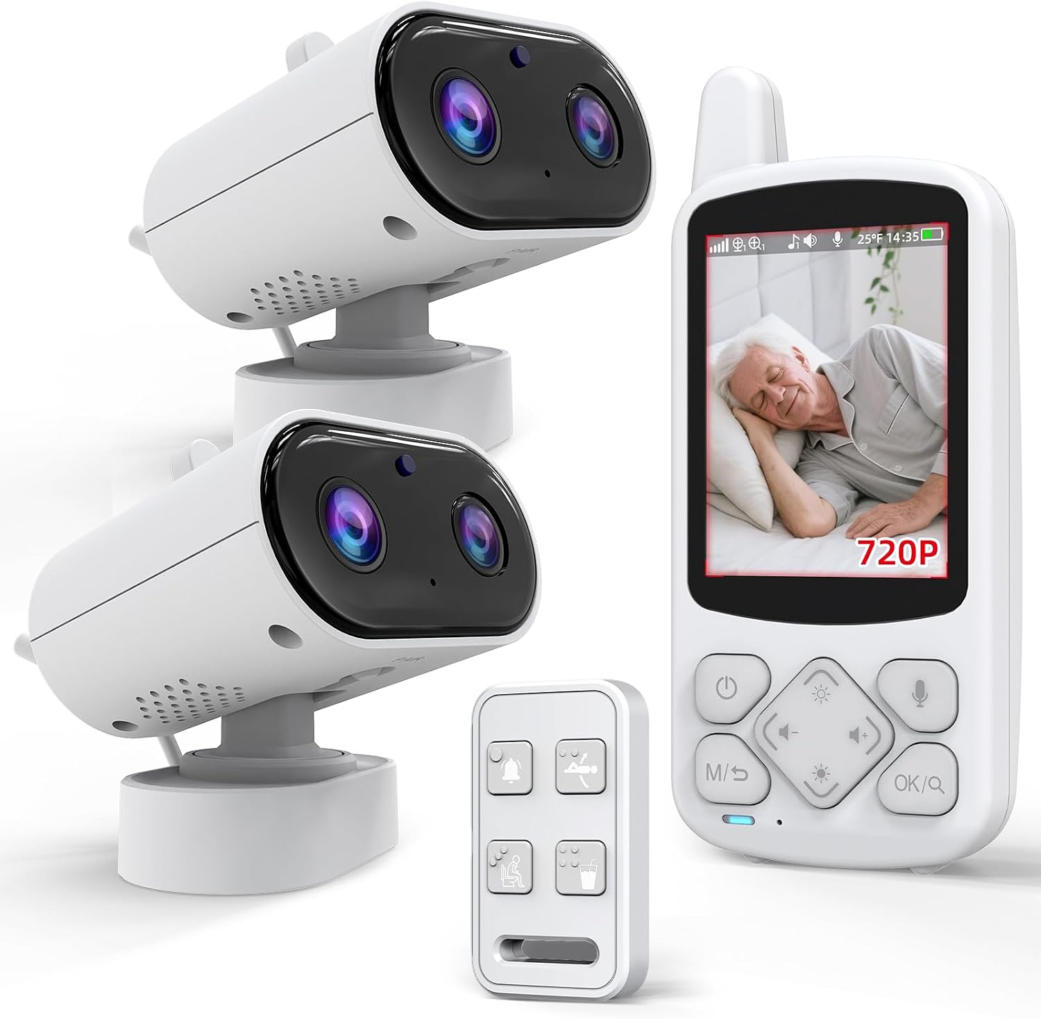 CallToU Elderly Monitor with Camera and Audio, 2-Way Talk Baby Monitors for Elderly No Wi-Fi Video Monitor for Elderly,Call Button Nursing Home Use | for Seniors, Dementia Patients 2 Camera