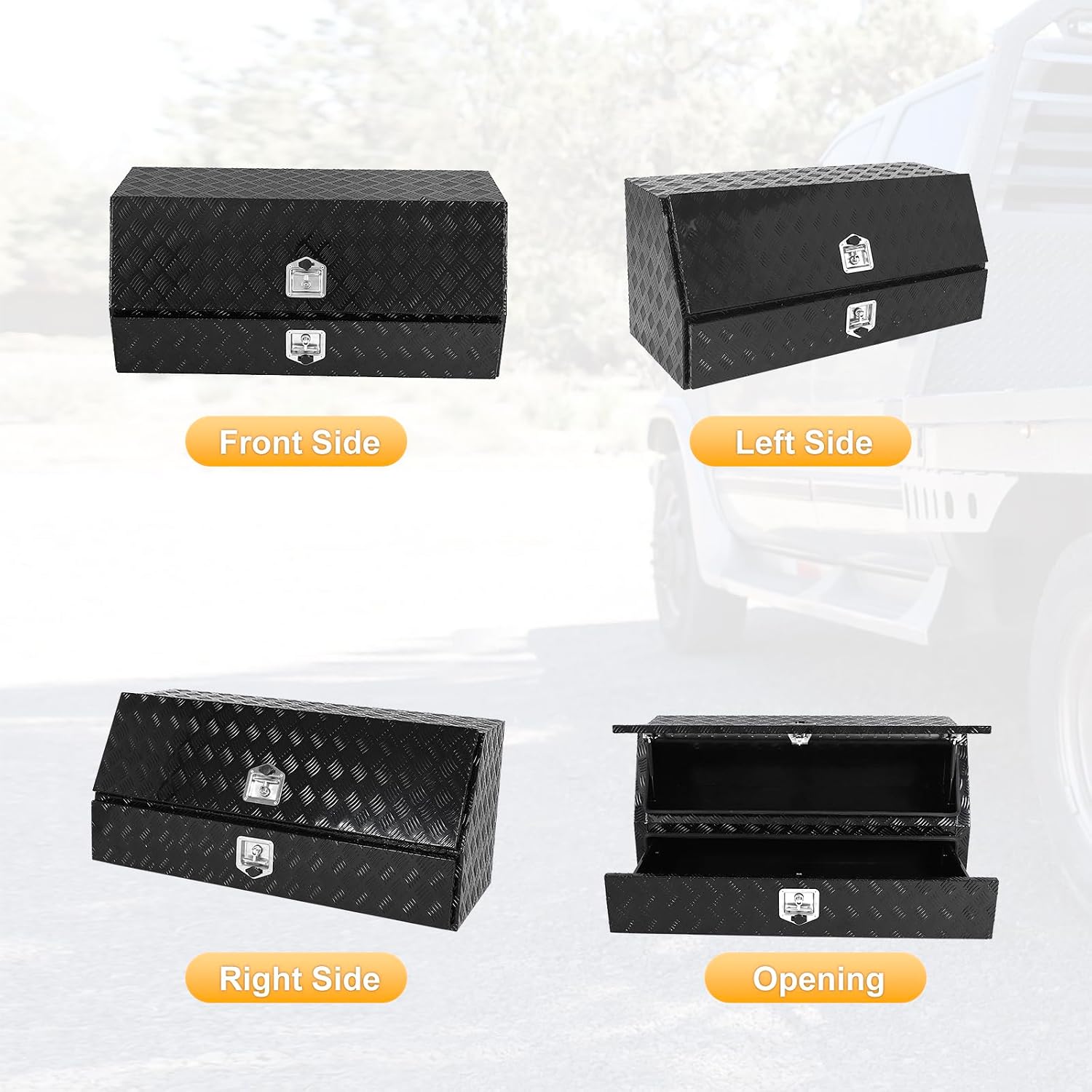 48' Truck Tool Box With One Door and drawer,Heavy-Duty Aluminum 5 Bar Tread Double-layer Toolbox, 48'x 17.7'x 20.8' Truck bed Tools Storage Organizer W/Lock and Keys For Truck, Van, Trailer