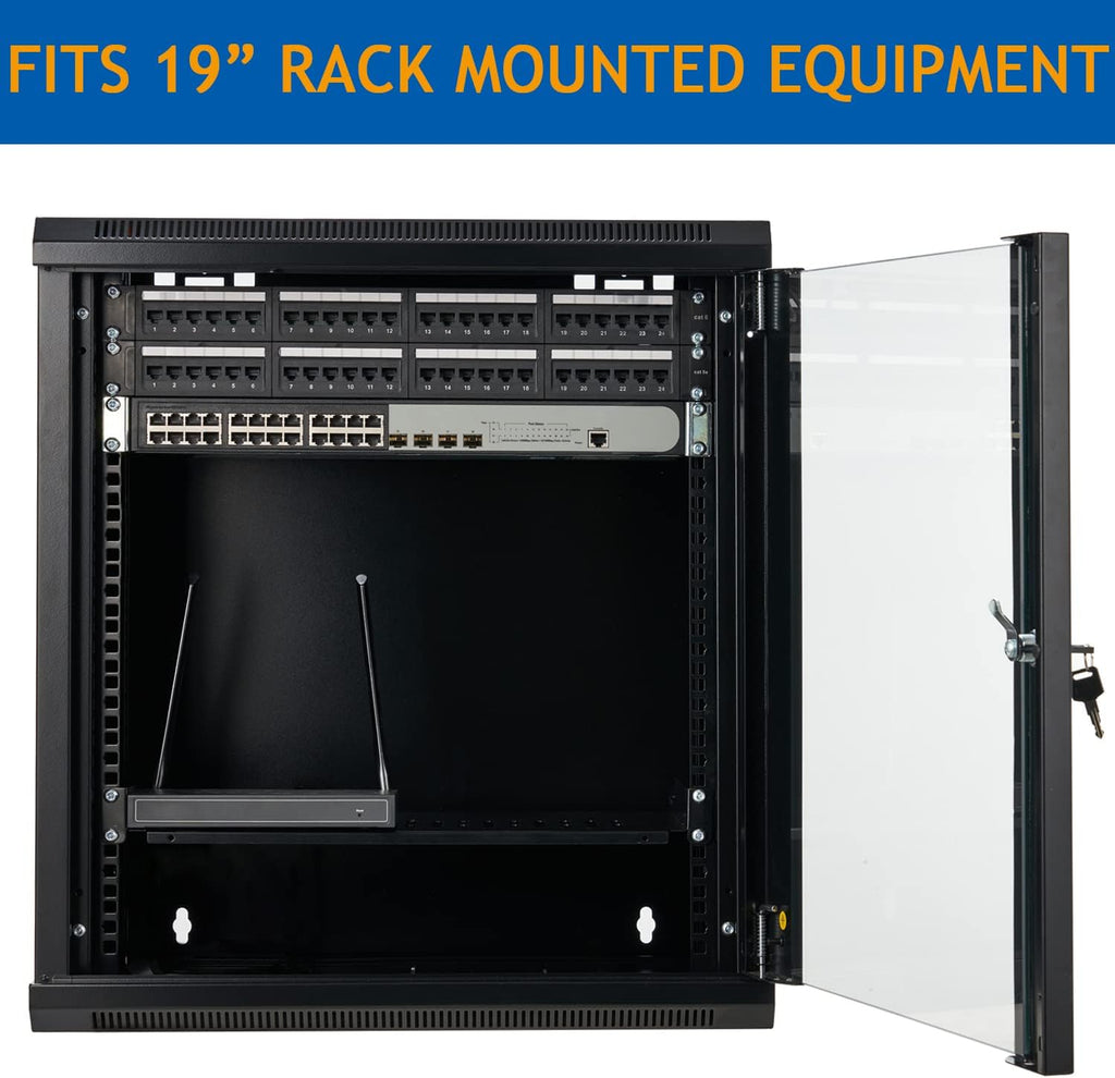 12U Wall Mount Server Cabinet Network Rack Enclosure Locking Glass Door