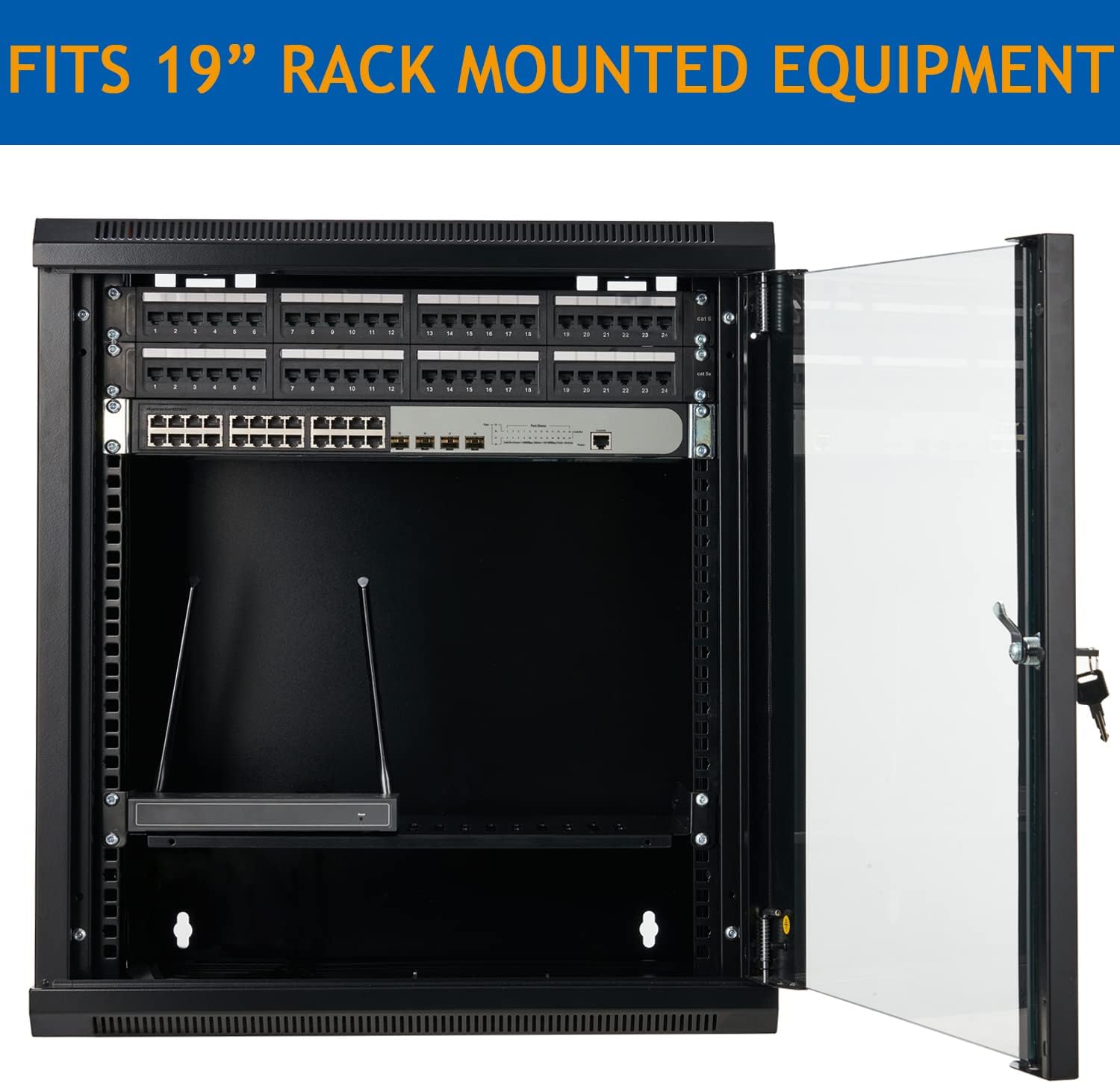 12U Wall Mount Server Cabinet Network Rack Enclosure Locking Glass Door