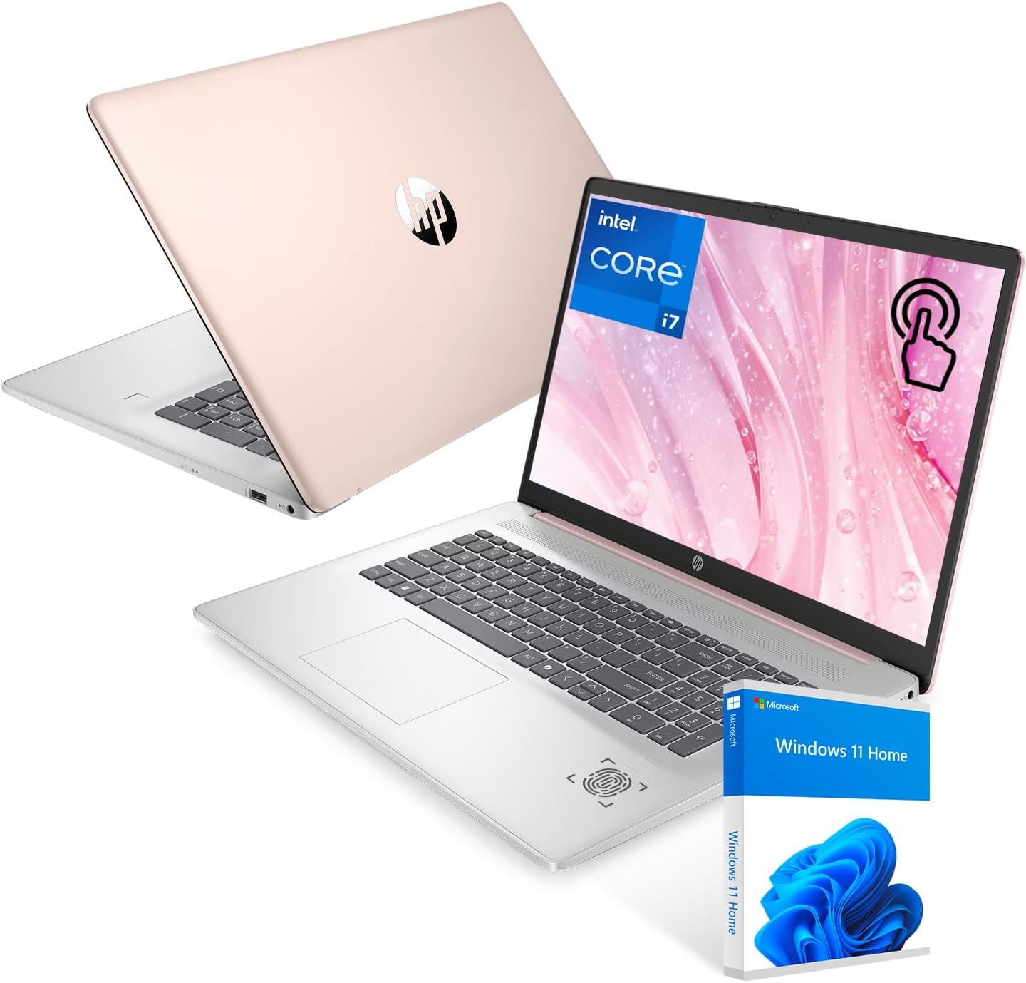 HP 17.3' Touchscreen Laptop, Intel Core i7-1355U, Pale Rose Gold, 32GB RAM, 1TB SSD, Webcam, HDMI, Backlit Keyboard, Fingerprint Reader, Wi-Fi 6, Windows 11 Home