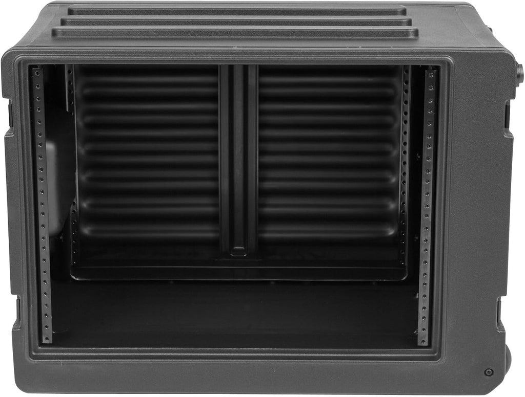 SKB 8U rSeries Shallow Rolling Rack with Integrated Back Wheels and 1-Touch Pull Handle, Comes with 8 Rack Units and Interlocking Molded Stacking Bars