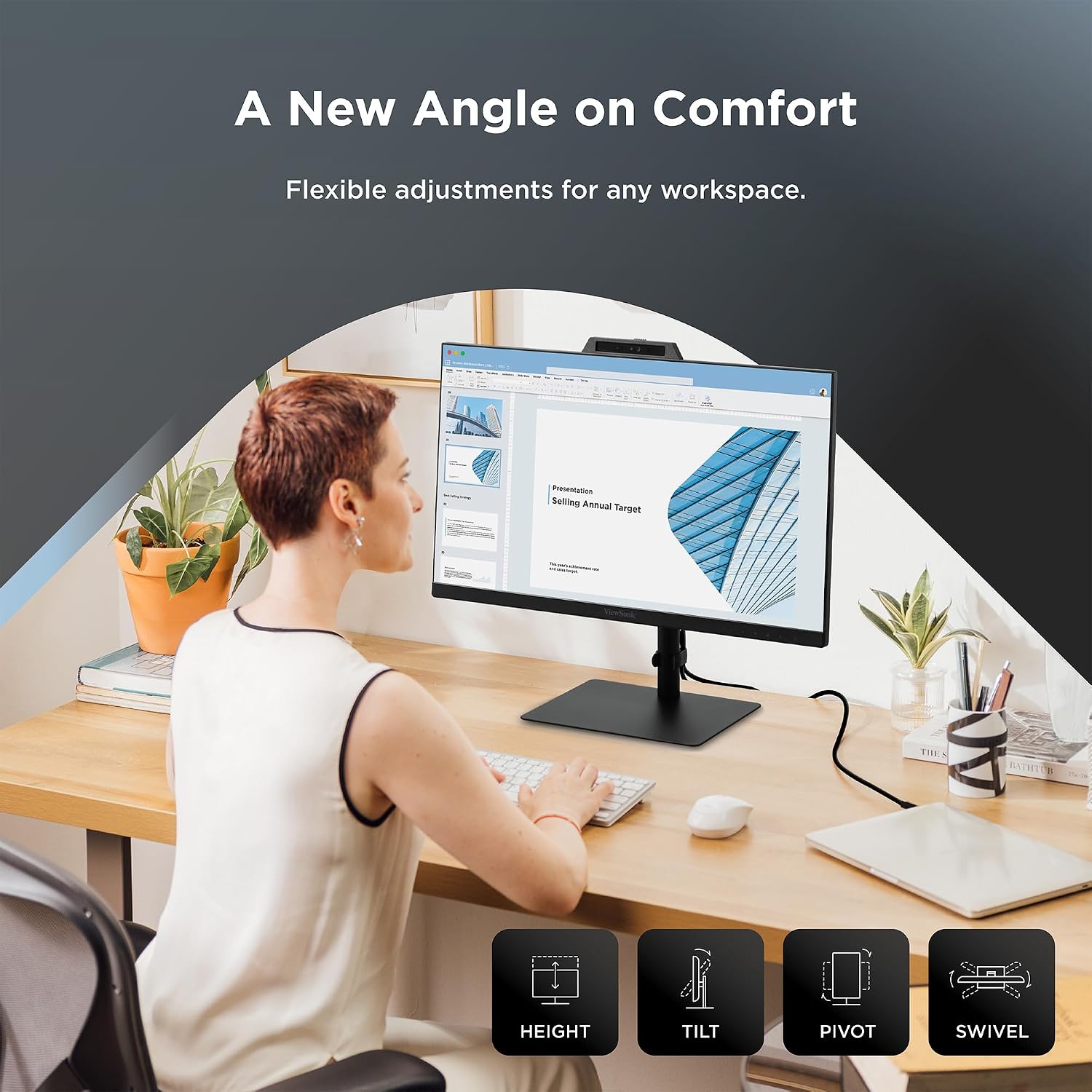 ViewSonic VG2441V 24 Inch 1080p Monitor, IPS Display with Windows Hello, Built-in Microphone, and IR 5MP Webcam for Smooth Video Conferencing, Advanced Ergonomics, USB-C, HDMI, and DisplayPort Inputs