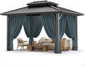 COBIZI 10x12 Hardtop Gazebo Aluminum Metal Gazebos Galvanized Steel Double Roof Permanent Hardtop Gazebo with Netting and Curtains Aluminum Frame Steel Gazebos for Deck, Lawns and Backyard, Black