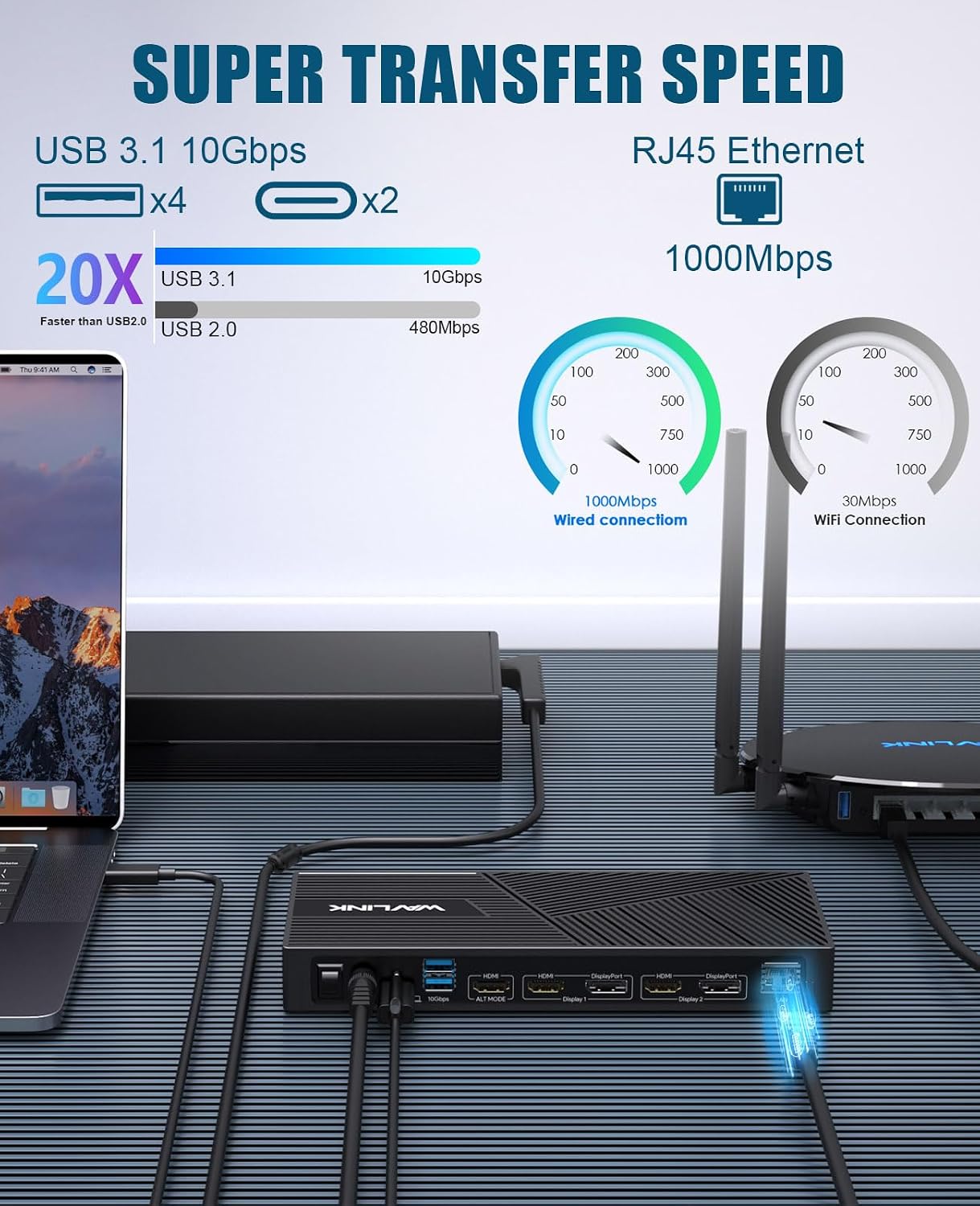 WAVLINK USB-C Triple Monitor Docking Station, 3 * 4K@60Hz for MacBook M1-M5/Neo & Windows – 100W PD, 3×HDMI/2×DisplayPort, 6x10Gbps USB Ports, Gigabit Ethernet, Ideal for Workstation & Home Offic