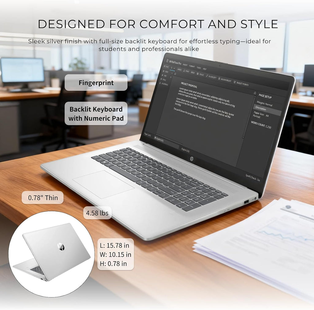 HP 17t Laptop Computer, 17.3' FHD(1920×1080), Intel 10-Core i5-1334U, Backlit KB, Fingerprint, Win 11 Pro Laptop for Business & Students, Redragon Patent Kit(External Optical Drive), 16GB RAM, 1TB SSD