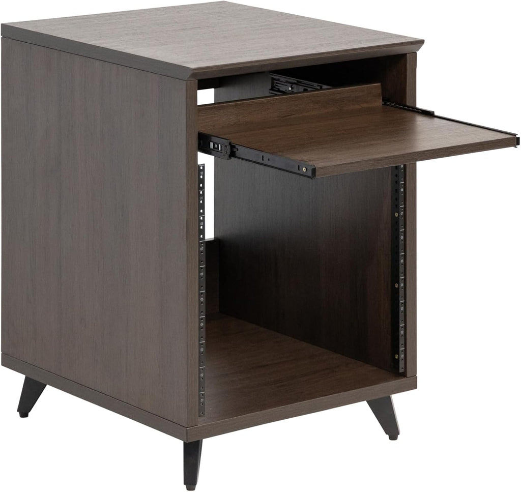 Gator Frameworks Elite Series 10U Studio Rack Desk with Slide-Out Tray and Rear Cable Passthrough, Dark Walnut Finish (GFW-ELITEDESKRK-BRN)