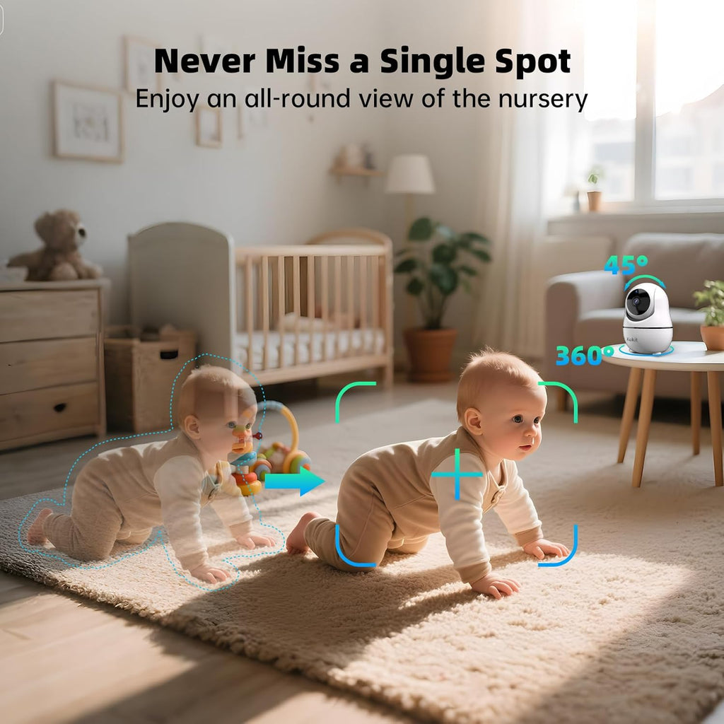 Baby Monitor with Camera and Audio - 7' Split Screen, 5000mAh Battery (100H in VOX), 1080P PTZ Baby Camera Monitor with Flexible Mount, No WiFi Baby Monitor, Secure 2.4GHz FHSS