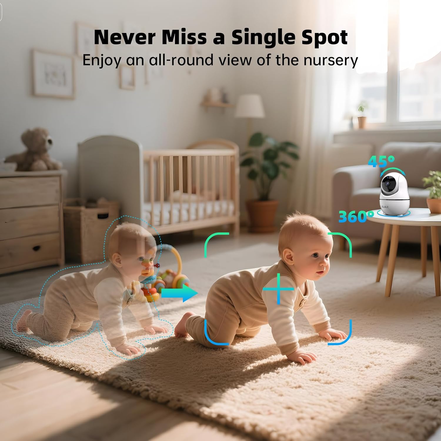 Baby Monitor with Camera and Audio - 7' Split Screen, 5000mAh Battery (100H in VOX), 1080P PTZ Baby Camera Monitor with Flexible Mount, No WiFi Baby Monitor, Secure 2.4GHz FHSS