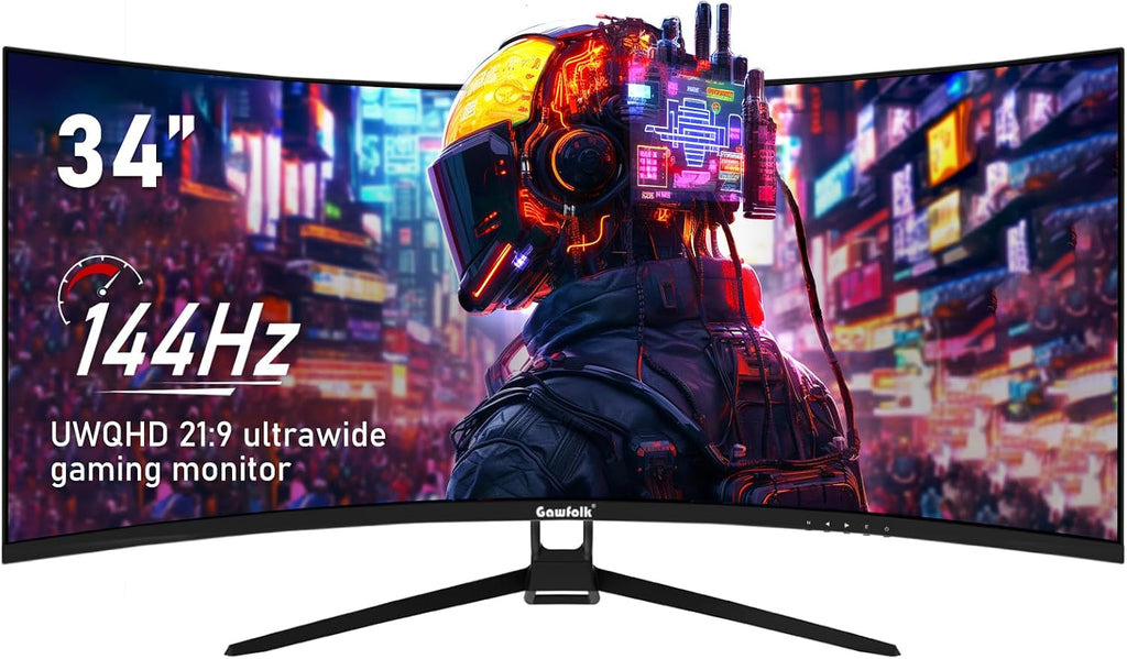 Gawfolk 34 Inch Ultrawide Curved 144Hz Gaming Computer Monitor 1500R PC Screen 21:9 UWQHD (3440x1440),Adaptive Sync,178° Viewing Angle,Display Port 1.4、HDMI 2.0,Compatible with wall mounting -Black