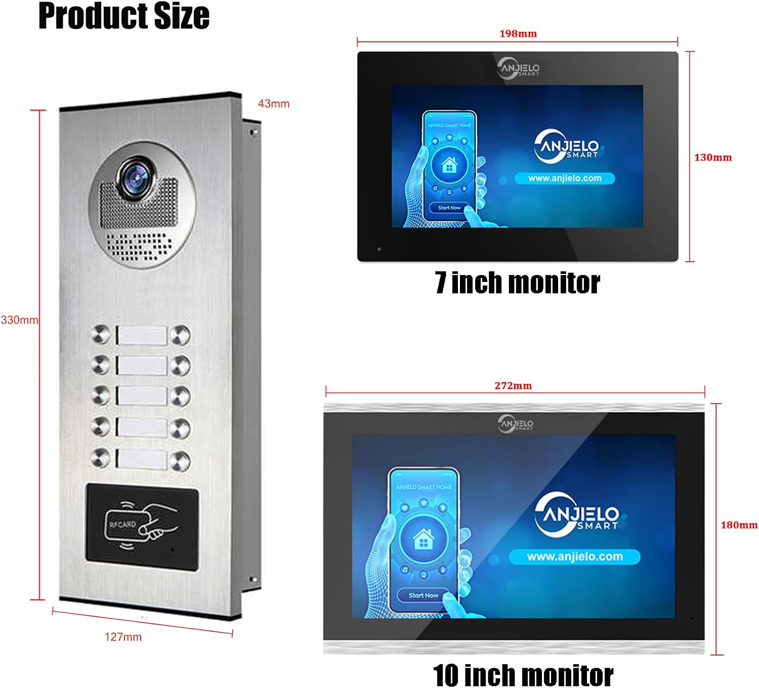 Wired Apartment Video Intercom System,1080P HD Video Doorbell, Compatible with 10 Units 7-inch Touchscreen,Supports Motion Detection,Two-Way Audio,Tuya Smart Home