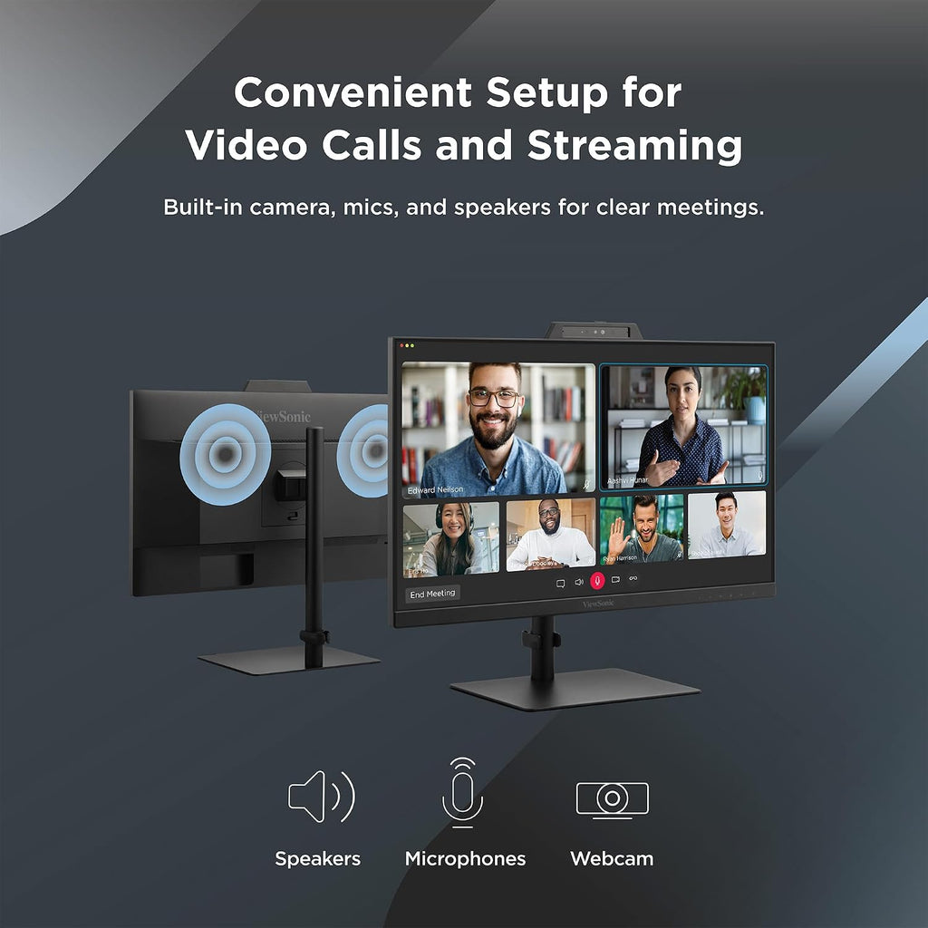 ViewSonic VG2741V 27 Inch 1080p Monitor, IPS Display with Windows Hello, Built-in Microphone, and IR 5MP Webcam for Smooth Video Conferencing, Advanced Ergonomics, USB-C, HDMI, and DisplayPort Inputs