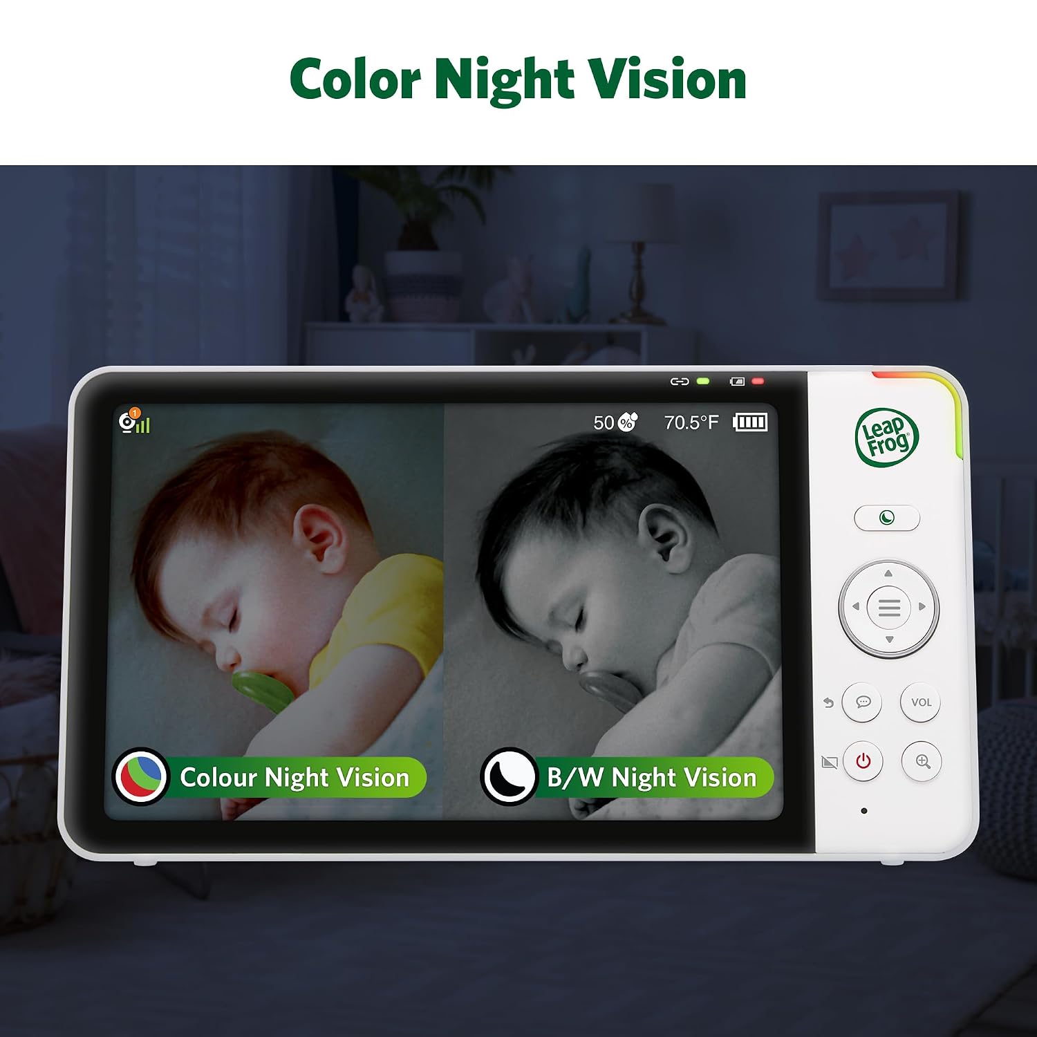 LeapFrog LF920-2HD 2-Camera Video Baby Monitor with 7' HD Screen - Split Screen, 1080p Color Night Vision, 360° Pan Tilt 8X Zoom, Night Light, Temp & Humidity Sensor, 1000ft Range - No WiFi Needed