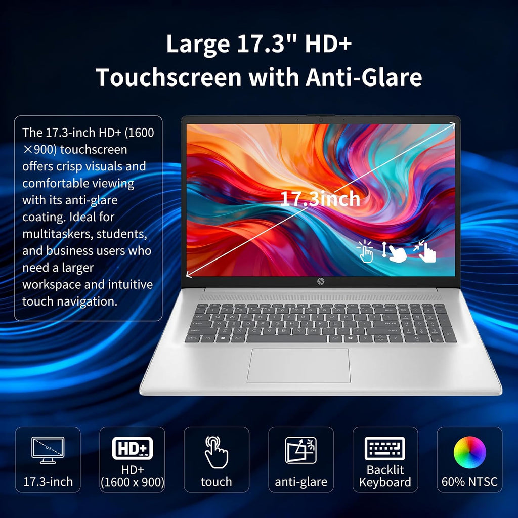 HP 17 inch Touchscreen Laptop Computer, 32GB RAM, 1TB SSD, 17.3' HD+ Touch, Intel 10 Core i7 1355U, Backlit Keyboard, Copilot AI, Wi-Fi 6, Windows 11 Pro, Long Battery Life, Laptop for Business