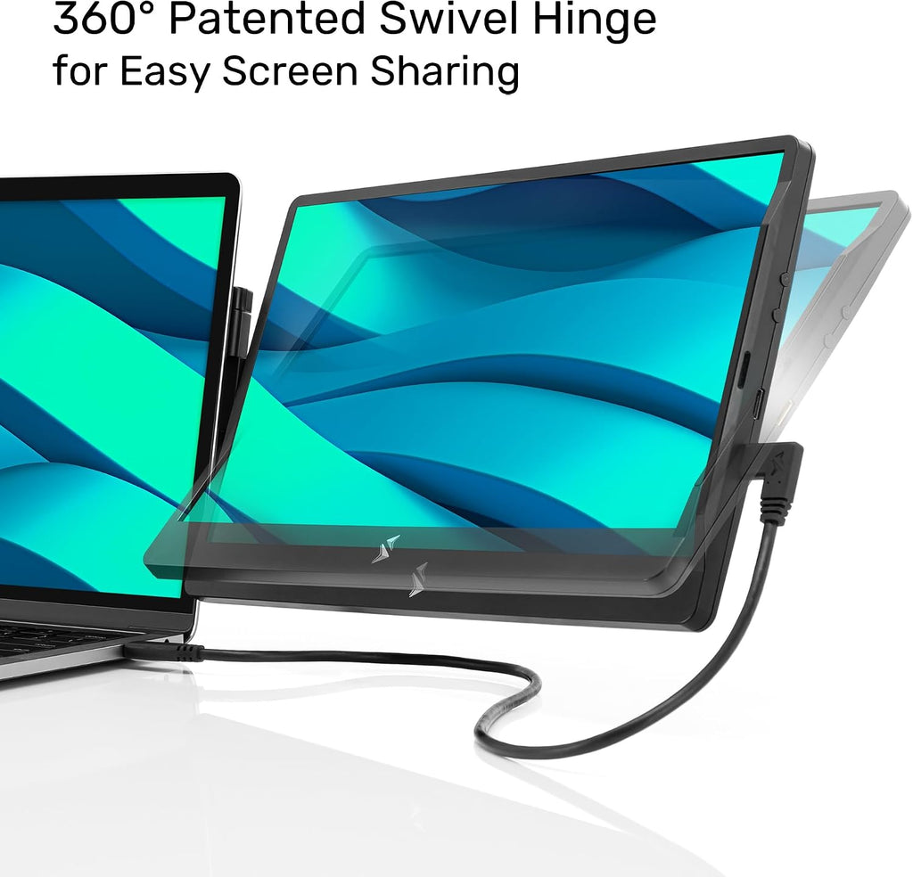 SideTrak Swivel 14' Attachable Portable Monitor Extender, FHD TFT Laptop Dual Screen with Kickstand + Unique Swivel Hinge, Compatible with Mac, PC, Chrome, Powered by USB/Mini HDMI Port (Black)