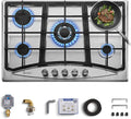 Hothit 5 Burner 30 inch Gas Cooktop, LPG/NG Dual Fuel Built-in Electronic Ignition Propane Stove Top with Pressure Regulator, Stainless Steel Gas Hob for Kitchen, Apartment, Outdoor(AHT30IN30S)