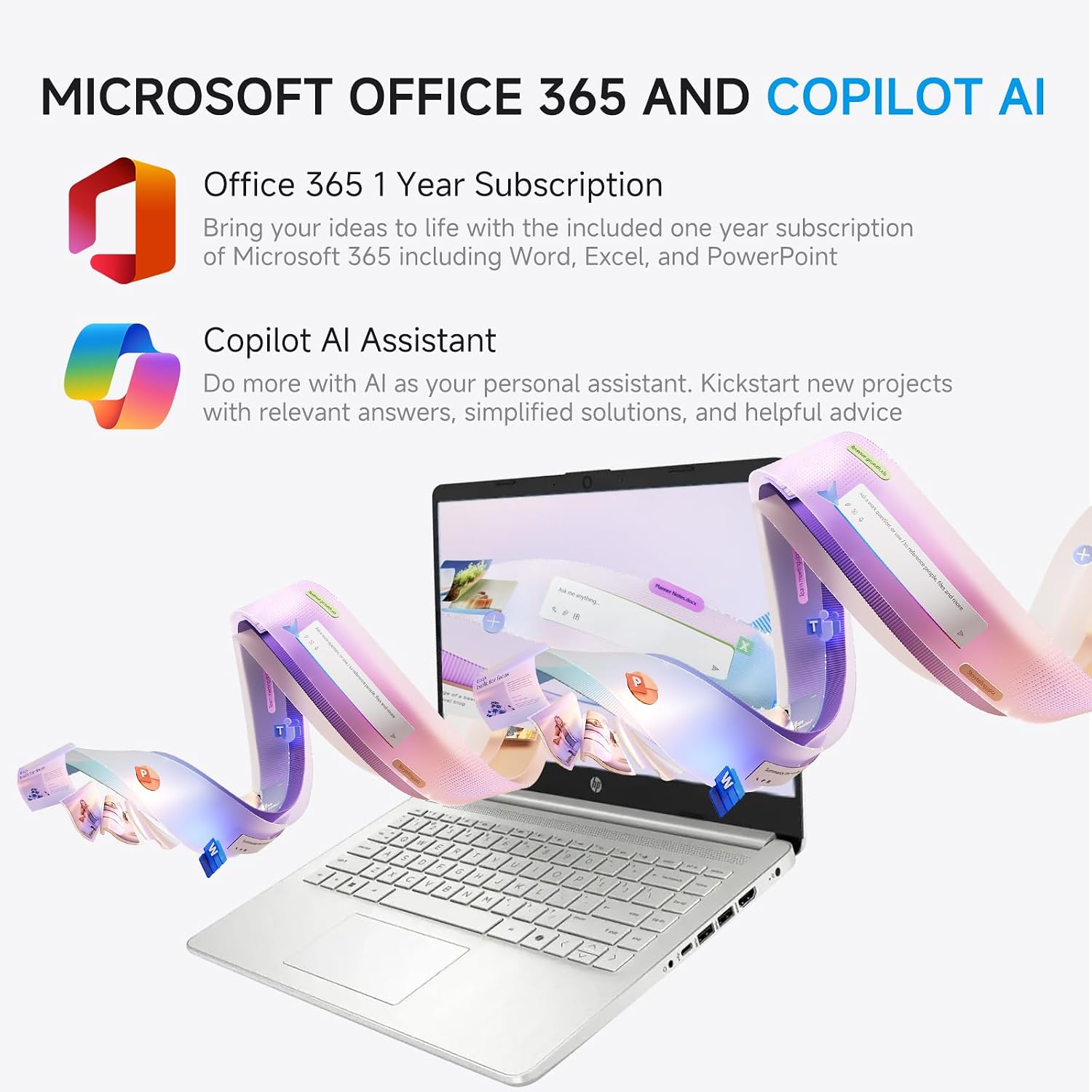 HP 14 Inch Laptop Computer Student Business, Intel Processor N150, 4GB RAM, 384GB Storage(128GB UFS+256GB MSD), Copilot AI, 1-Yr Office 365, Wi-Fi 6, Ultra Light, Windows 11 Pro, Silver, W/Mouse
