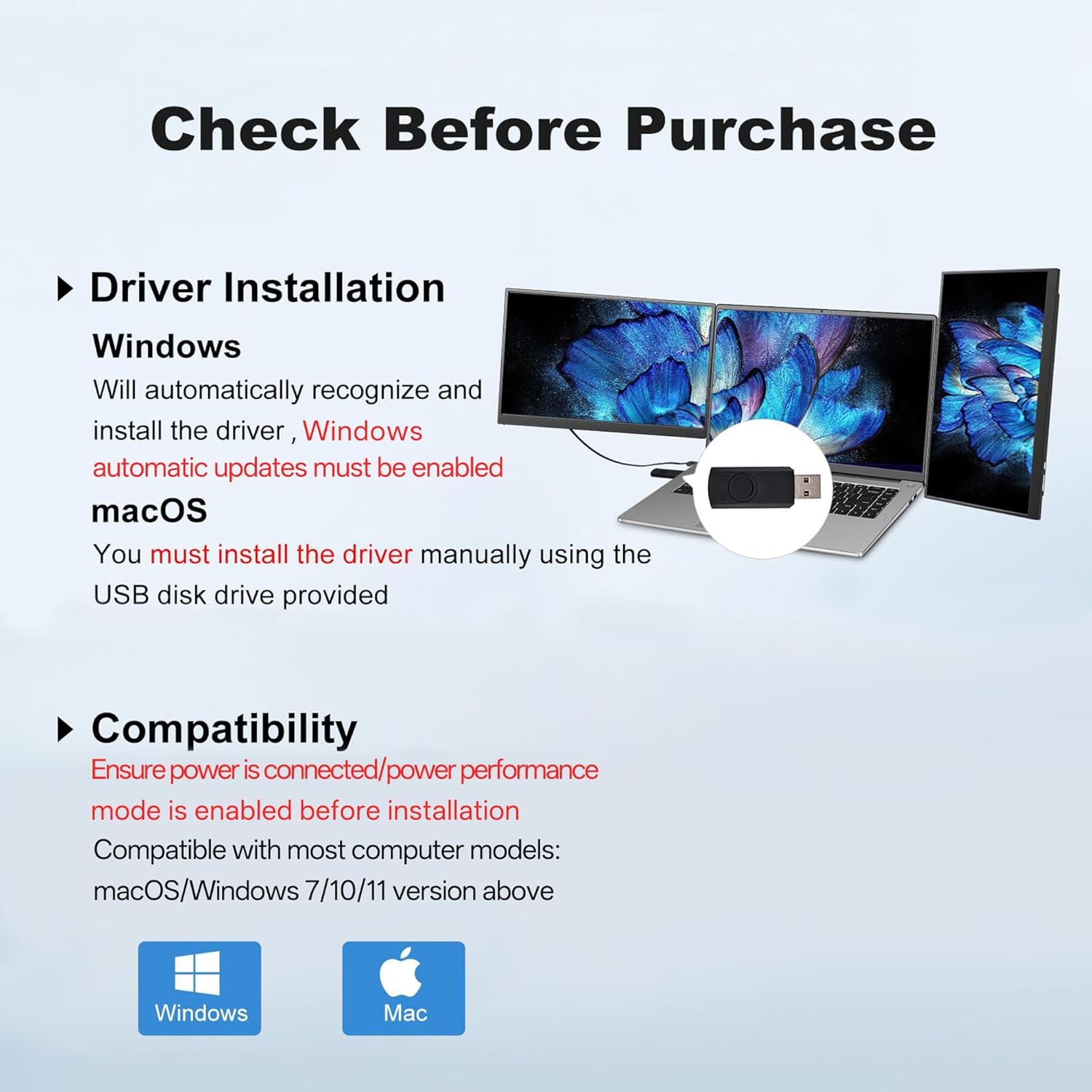 DEPGI 14' Laptop Screen Extender Built-in Cooler, 1200P FHD One Cable Connect Portable Triple Monitor, Dual Screen Monitor Fits 13'-17.3' Laptop with Stand for MacOS/Windows