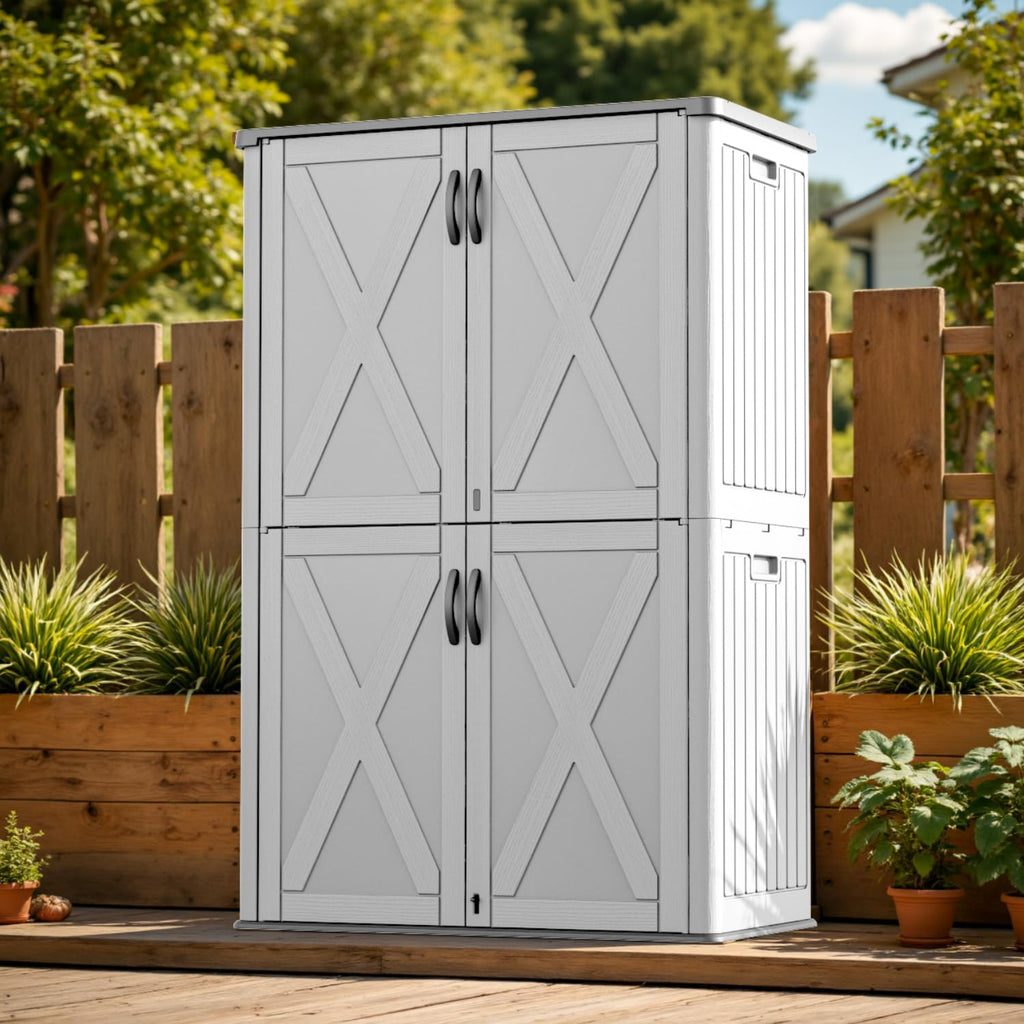 Patiowell 50 Cu.ft Outdoor Storage Cabinet with Lockable Door, Waterproof Horizontal Storage Shed for Tools and Patio Furniture, All-Weather Resin Shed Easy Assemble for Pool or Backyards, White