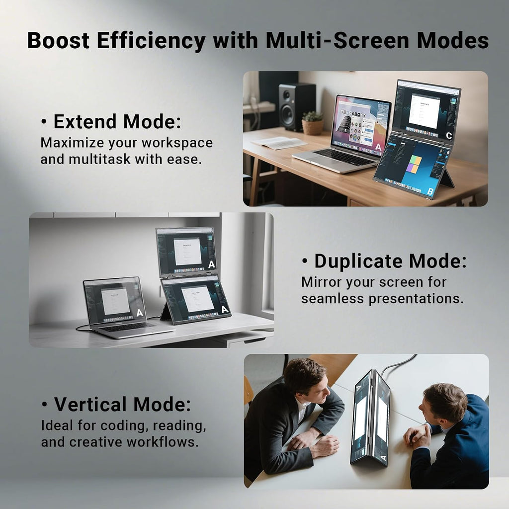MINIX SF15 FOLD Dual 15.6' Foldable Portable Monitor, 1080P FHD, 300 nits, 100W PD, Low Blue Light, Recyclable Metal, Type-C & HDMI for Laptops, Study, Creative Projects, Office Collaboration