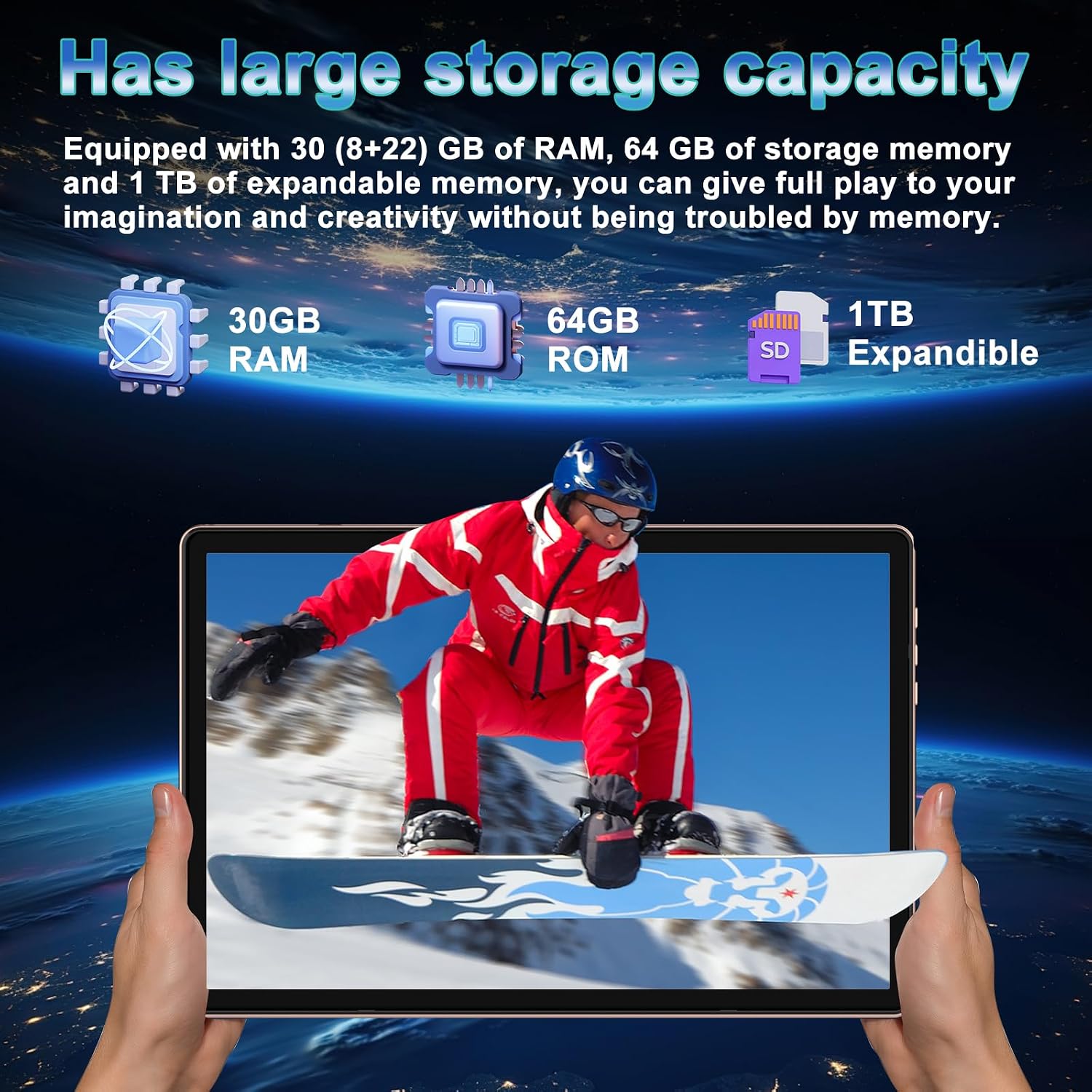DMOAO Tablet, 2026 Android 15 Tablet with Gemini AI, 10.1 Inch FHD Display, 30GB RAM 64GB ROM /1TB TF, 6000mAh Battery, Octa-Core 2.0GHz, Widevine L1, 2 in 1 Tablets with Keyboard Mouse(Gold)