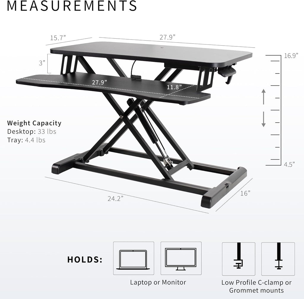 VIVO 28 inch Desk Converter, K Series, Height Adjustable Sit to Stand Riser, Dual Monitor and Laptop Workstation with Keyboard Tray, Black, DESK-V028KB