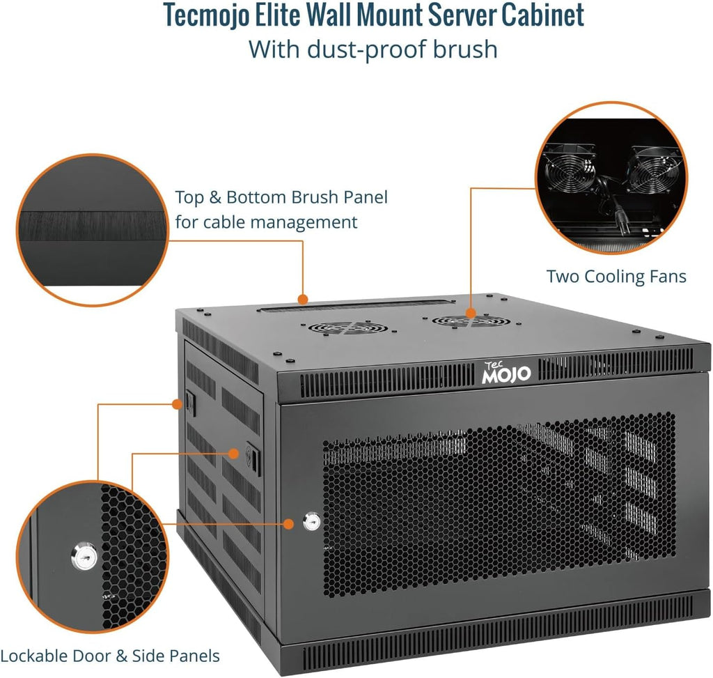 Tecmojo 6U Wall Mount Rack Cabinet, Heavy-Duty 176 Lbs High Load Capacity, 19' Enclosed Server Network Rack with Mesh Door, 23.6' Deep – Elite Collection
